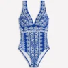 Porto V-neck Swimsuit Bright Blue, Ornate Stripe