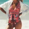 Porto V-neck Swimsuit Chocberry, Tropical Safari Porto V-neck Swimsuit Chocberry, Tropical Safari