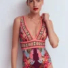 Porto V-neck Swimsuit Chocberry, Tropical Safari Porto V-neck Swimsuit Chocberry, Tropical Safari