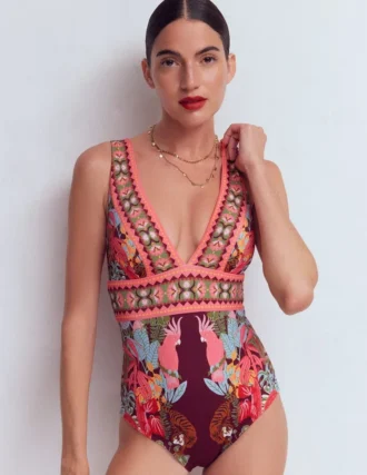 Porto V-neck Swimsuit Chocberry, Tropical Safari