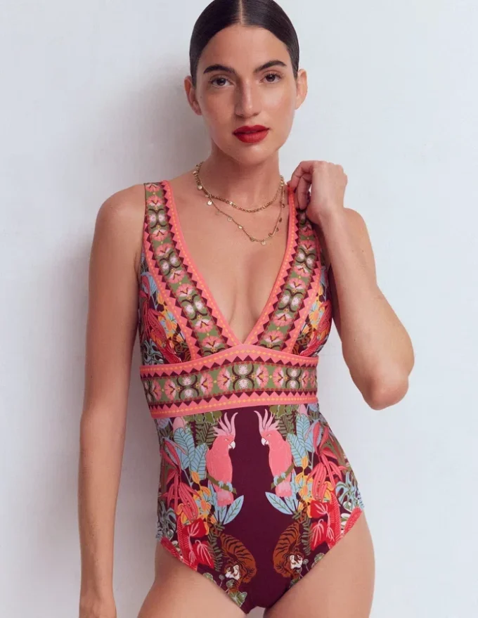 Porto V-neck Swimsuit Chocberry, Tropical Safari Porto V-neck Swimsuit Chocberry, Tropical Safari
