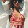 Porto V-neck Swimsuit Chocberry, Tropical Safari Porto V-neck Swimsuit Chocberry, Tropical Safari