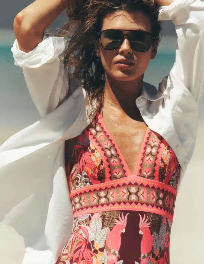 Porto V-neck Swimsuit Chocberry, Tropical Safari Porto V-neck Swimsuit Chocberry, Tropical Safari