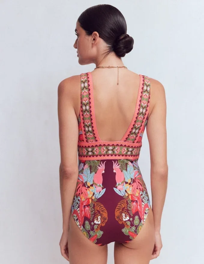 Porto V-neck Swimsuit Chocberry, Tropical Safari Porto V-neck Swimsuit Chocberry, Tropical Safari