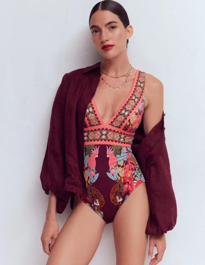 Porto V-neck Swimsuit Chocberry, Tropical Safari Porto V-neck Swimsuit Chocberry, Tropical Safari