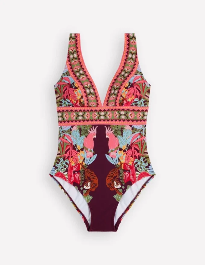 Porto V-neck Swimsuit Chocberry, Tropical Safari Porto V-neck Swimsuit Chocberry, Tropical Safari