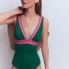 Porto V-neck Swimsuit Mangrove Green, Embroidery Porto V-neck Swimsuit Mangrove Green, Embroidery