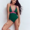 Porto V-neck Swimsuit Mangrove Green, Embroidery Porto V-neck Swimsuit Mangrove Green, Embroidery