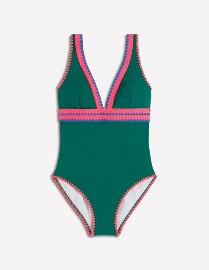 Porto V-neck Swimsuit Mangrove Green, Embroidery Porto V-neck Swimsuit Mangrove Green, Embroidery