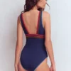 Porto V-neck Swimsuit Navy, Embroidery Porto V-neck Swimsuit Navy, Embroidery