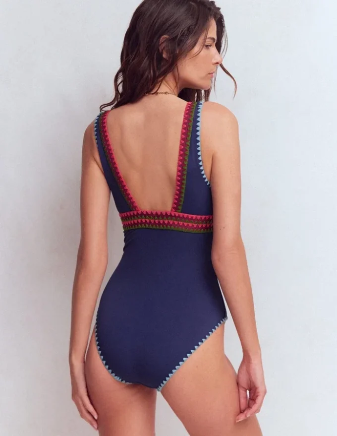 Porto V-neck Swimsuit Navy, Embroidery Porto V-neck Swimsuit Navy, Embroidery