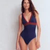 Porto V-neck Swimsuit Navy, Embroidery Porto V-neck Swimsuit Navy, Embroidery