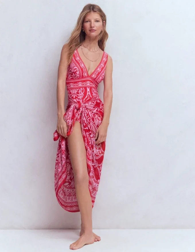 Porto V-neck Swimsuit Poppy Red, Ornamental Garden Porto V-neck Swimsuit Poppy Red, Ornamental Garden
