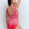 Porto V-neck Swimsuit Poppy Red, Ornamental Garden Porto V-neck Swimsuit Poppy Red, Ornamental Garden