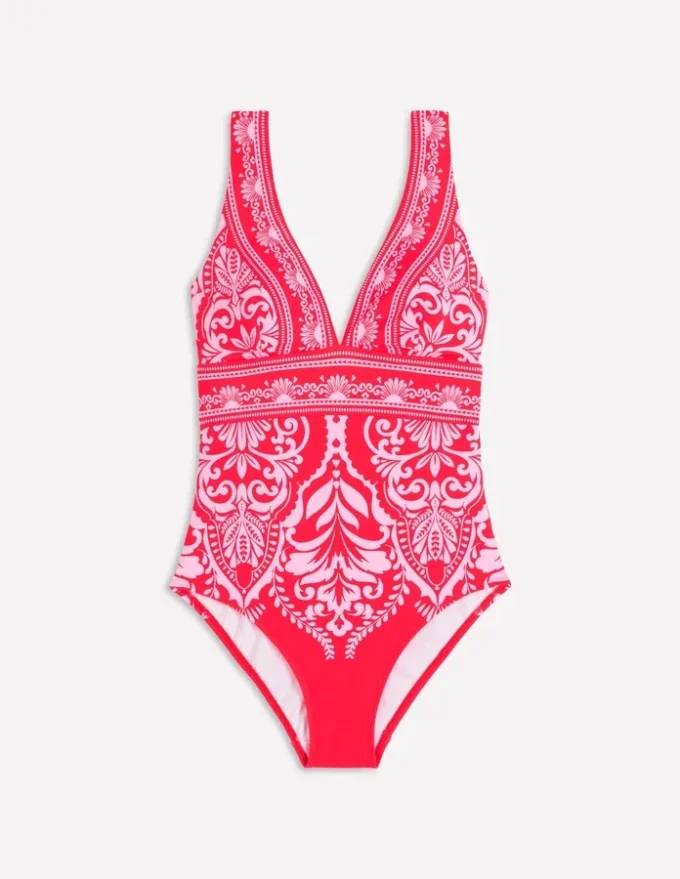 Porto V-neck Swimsuit Poppy Red, Ornamental Garden Porto V-neck Swimsuit Poppy Red, Ornamental Garden