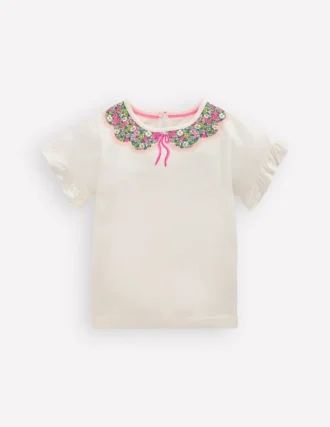 Pretty Frill T-shirt Ivory Printed Collar