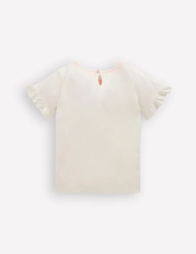 Pretty Frill T-shirt Ivory Printed Collar