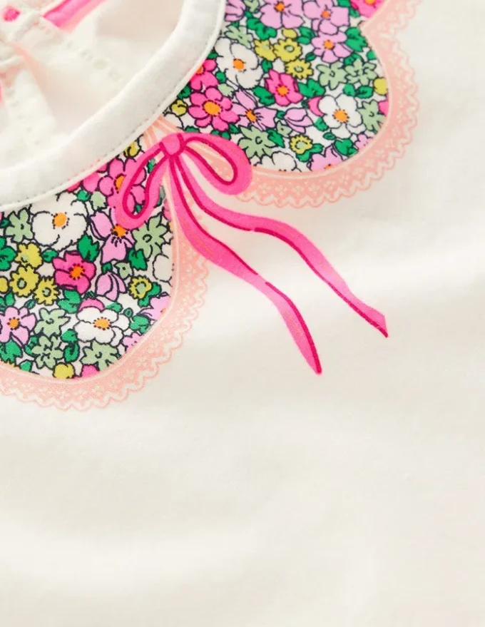Pretty Frill T-shirt Ivory Printed Collar