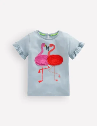 Pretty Frill T-shirt Misty Blue Flamingos