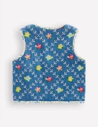 Pretty Quilted Gilet Embroidered Denim Pretty Quilted Gilet Embroidered Denim