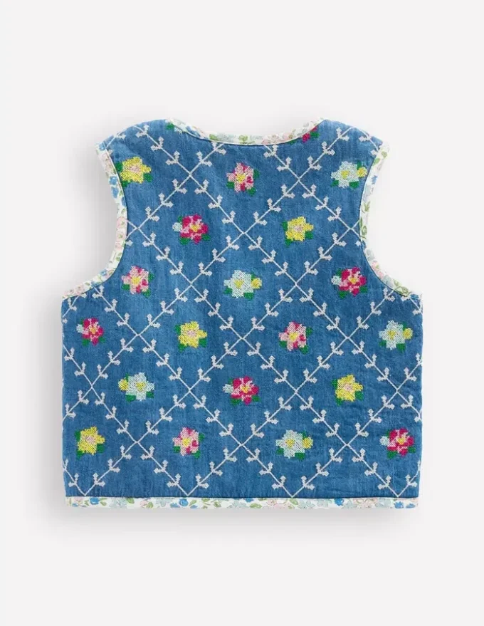 Pretty Quilted Gilet Embroidered Denim