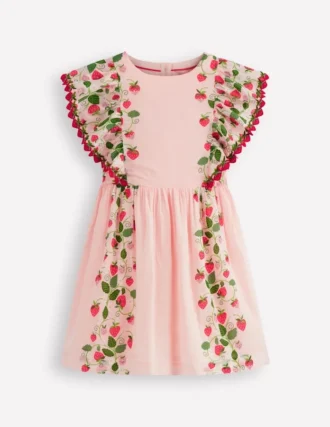 Pretty Woven Dress Chalk Pink Strawberry Vine