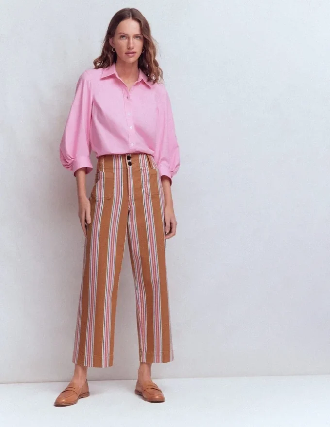 Primrose Cropped Pants Cognac, Pink Stripe Primrose Cropped Pants Cognac, Pink Stripe