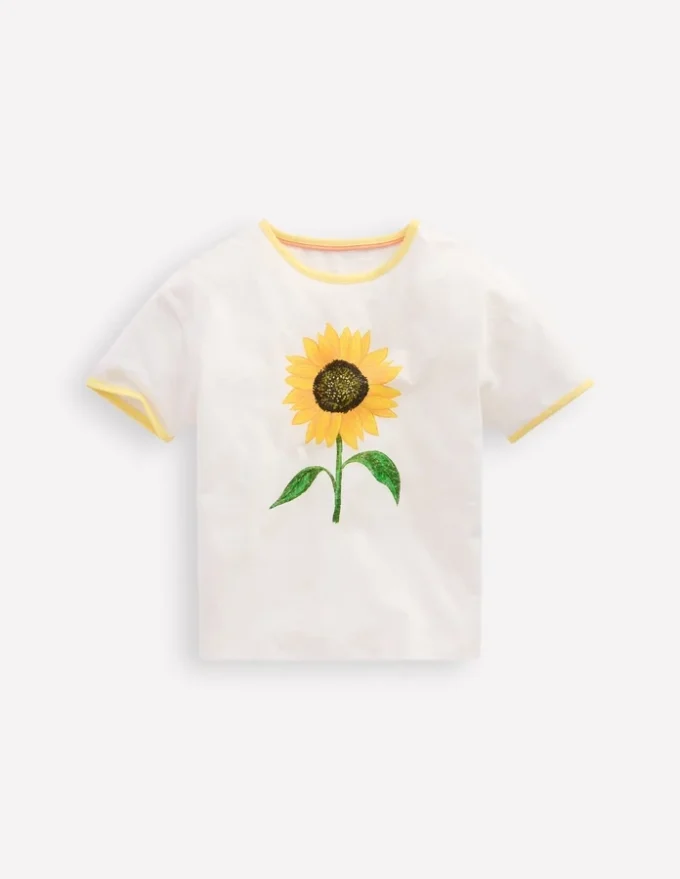 Printed Ringer T-shirt Ivory Sunflower Printed Ringer T-shirt Ivory Sunflower