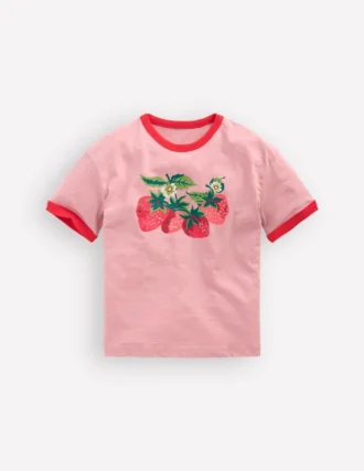Printed Ringer T-shirt Vintage Pink Strawberries