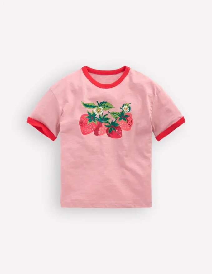 Printed Ringer T-shirt Vintage Pink Strawberries Printed Ringer T-shirt Vintage Pink Strawberries