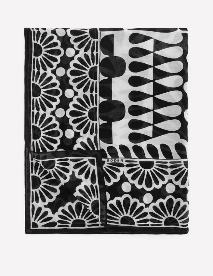 Printed Sarong Scarf Black, Geo Stamp Printed Sarong Scarf Black, Geo Stamp