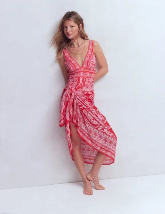 Printed Sarong Scarf Poppy Red, Ornamental Garden