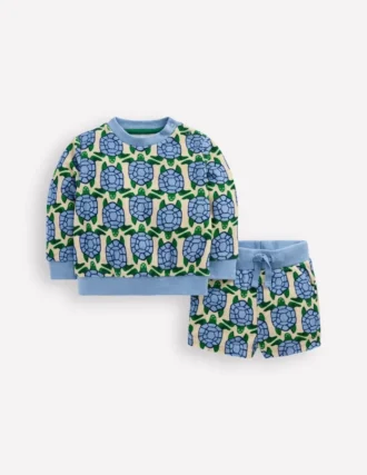 Printed Towelling Play Set Blue Geo Turtles