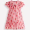 Printed Tulle Dress Vintage Pink Strawberry Stamp Printed Tulle Dress Vintage Pink Strawberry Stamp