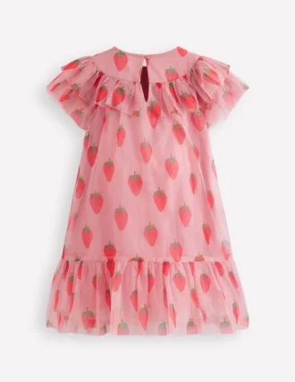 Printed Tulle Dress Vintage Pink Strawberry Stamp