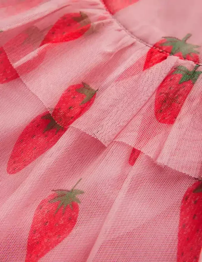 Printed Tulle Dress Vintage Pink Strawberry Stamp Printed Tulle Dress Vintage Pink Strawberry Stamp