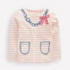 Puff Sleeve Appliqué T-shirt Lotus Necklace Stripe Puff Sleeve Appliqué T-shirt Lotus Necklace Stripe