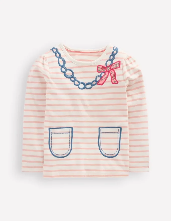 Puff Sleeve Appliqué T-shirt Lotus Necklace Stripe Puff Sleeve Appliqué T-shirt Lotus Necklace Stripe
