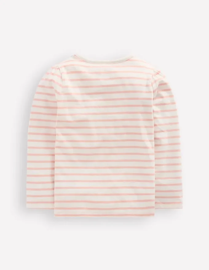 Puff Sleeve Appliqué T-shirt Lotus Necklace Stripe Puff Sleeve Appliqué T-shirt Lotus Necklace Stripe
