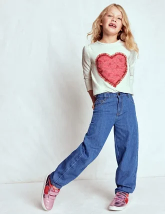 Puff Sleeve Appliqué T-shirt Ruffle Heart