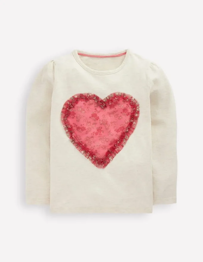 Puff Sleeve Appliqué T-shirt Ruffle Heart Puff Sleeve Appliqué T-shirt Ruffle Heart