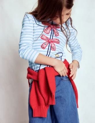 Puff Sleeve Appliqué T-shirt Soft Ivory/Glacier Blue