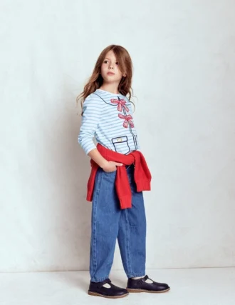 Puff Sleeve Appliqué T-shirt Soft Ivory/Glacier Blue