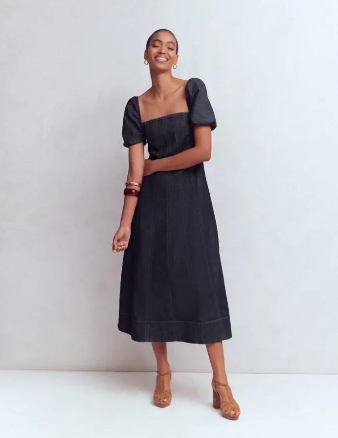 Puff Sleeve Denim Dress Indigo Puff Sleeve Denim Dress Indigo