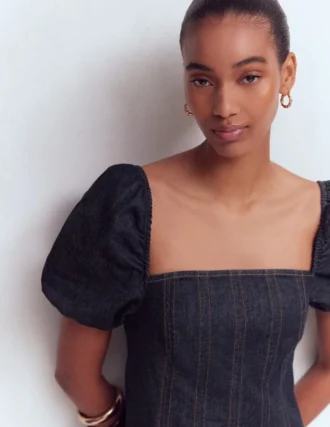 Puff Sleeve Denim Dress Indigo