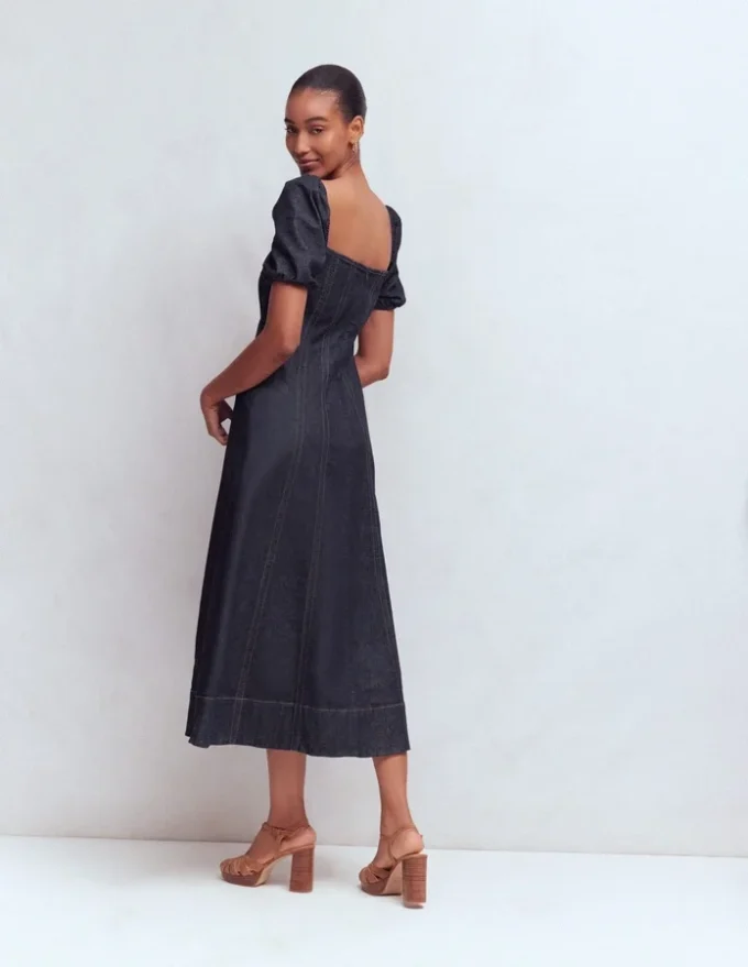 Puff Sleeve Denim Dress Indigo Puff Sleeve Denim Dress Indigo