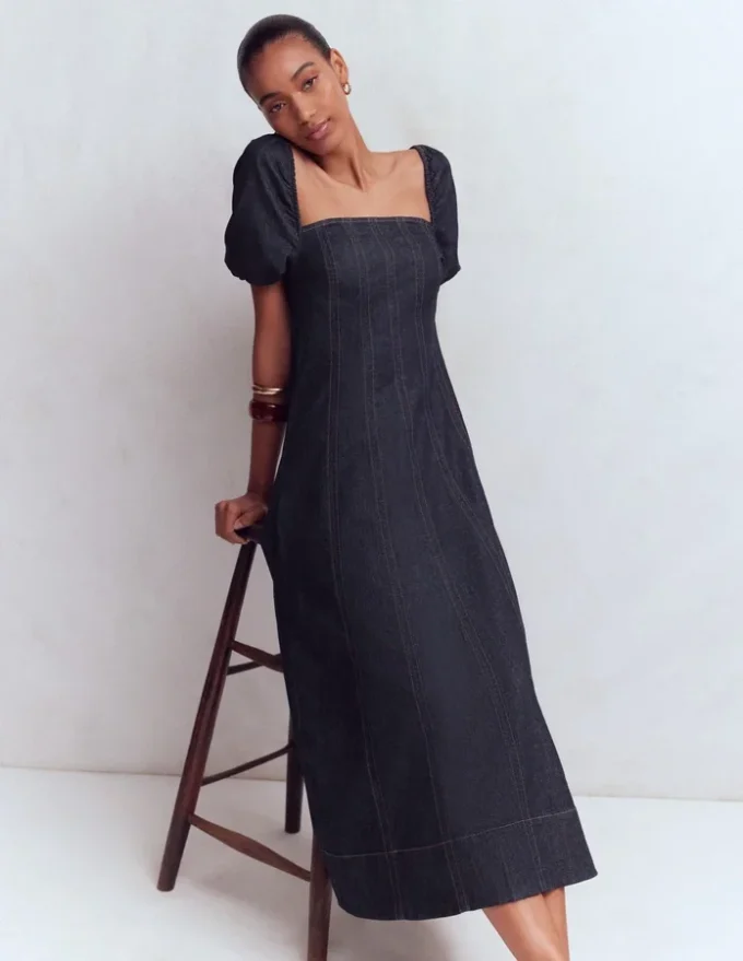 Puff Sleeve Denim Dress Indigo Puff Sleeve Denim Dress Indigo