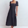 Puff Sleeve Denim Dress Indigo Puff Sleeve Denim Dress Indigo
