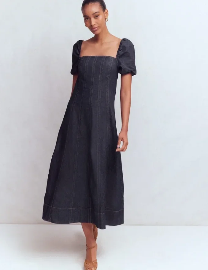 Puff Sleeve Denim Dress Indigo Puff Sleeve Denim Dress Indigo