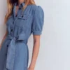 Puff Sleeve Denim Shirt Dress Mid Vintage Puff Sleeve Denim Shirt Dress Mid Vintage